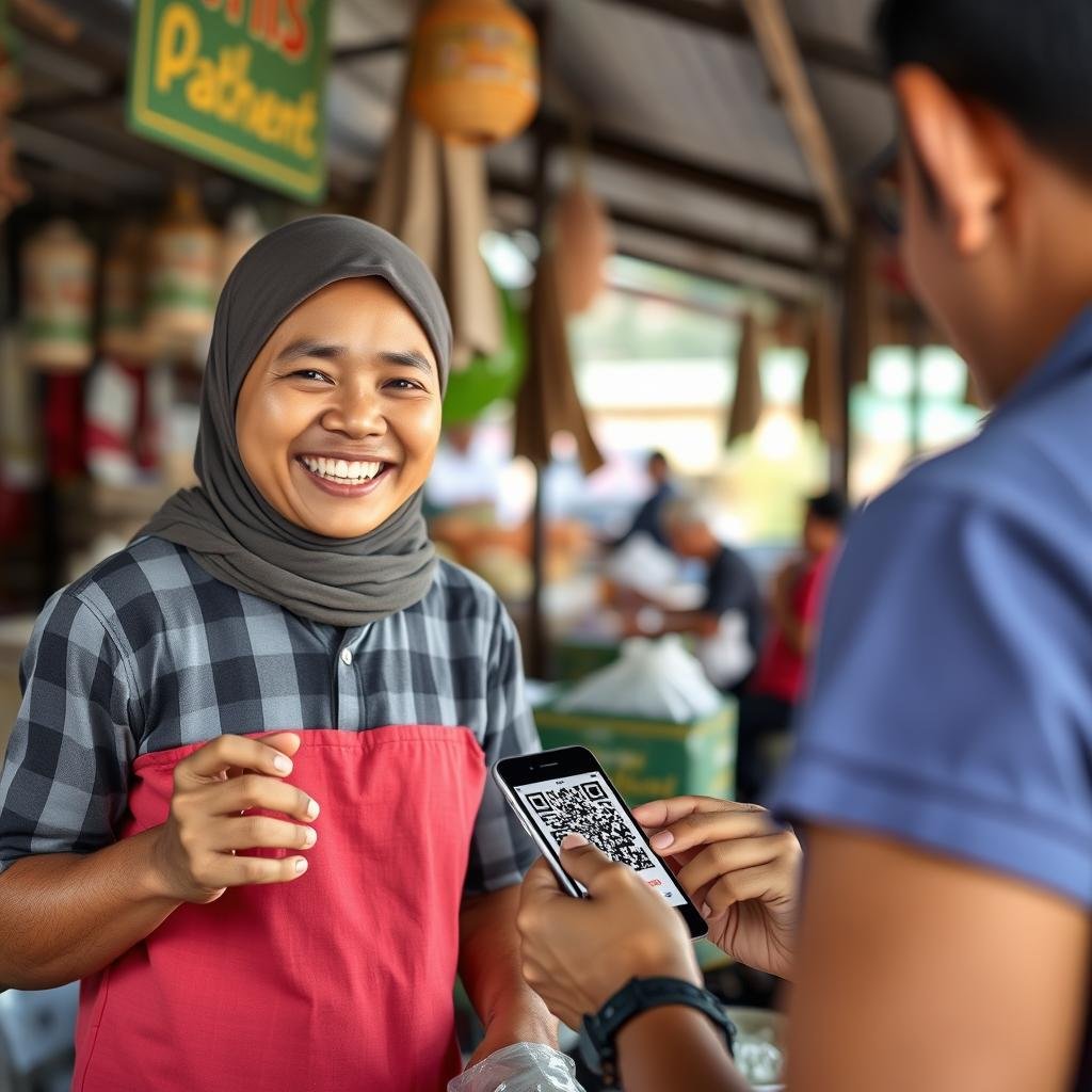 Pedagang UMKM menggunakan QRIS Pedagang UMKM menggunakan QRIS
